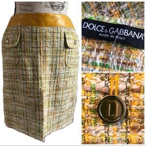Dolce & Gabanna Wool Tweed Snakeskin Pencil Skirt